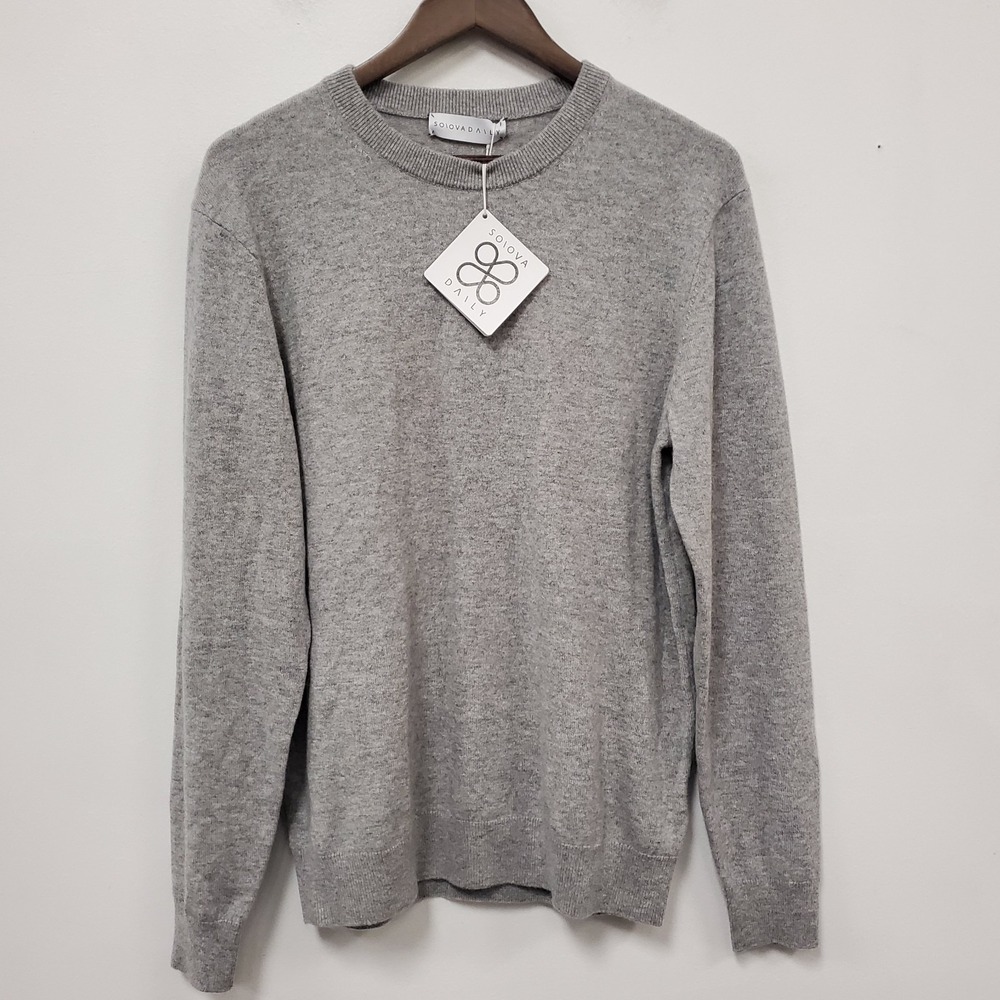 Solova Mens Daily Cashmere Sweater Size M Gray Tight Knit Quiet Luxury Pullover